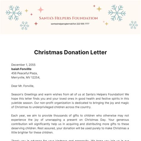 christmas donation letter|Holiday Christmas Donation Letter.